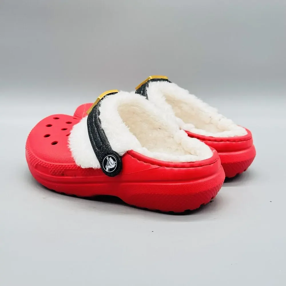 Crocs Shoes Girls 11 Red Glitter Fur Lined Clog Slip On Slippers Holiday Santa